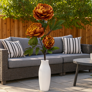 44" INCH Large Peonies Artificial Flower Stem – Realistic BURNT ORANGE 3 Large Peony Heads in One Flower Stem | Decorative Long Faux Flower Stem for Vases, Bouquets, Wedding Centrepieces, and DIY Home Decor