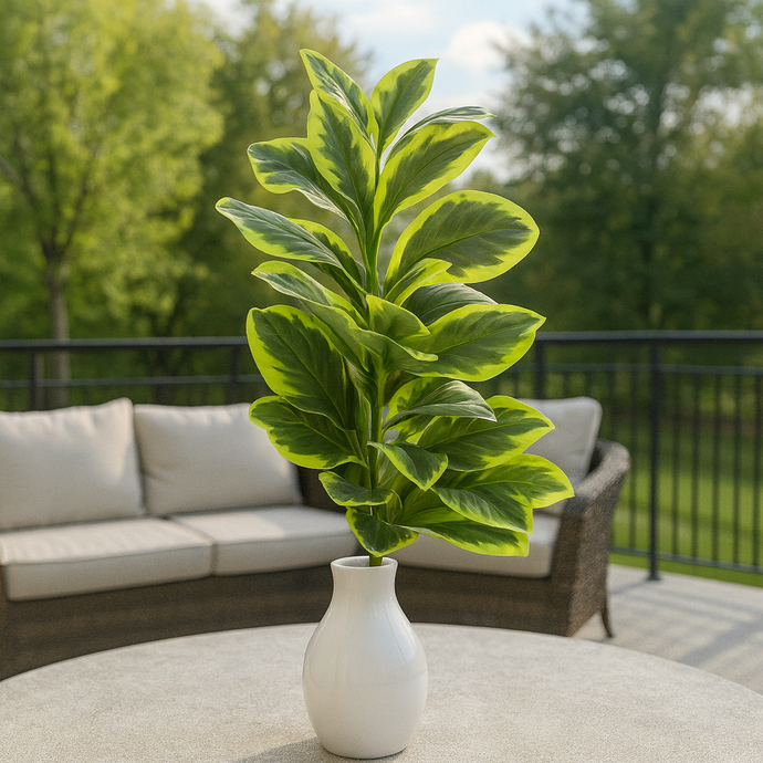 Artificial Green Leaf Bunch – 28” INCH Realistic Green with Light Shade Tip Decorative Leaf Bunch – Faux Leaves for Vases, Bouquets, Wedding Centrepieces, and DIY Home Decor