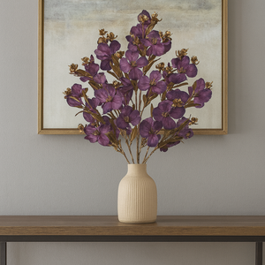 29" INCH Long Artificial Flower Stems – Flower Bunch in Metallic Gold and Purple with Extension, Bendable Branches for Vase, Ginger Jars, Home Decor, Wedding Decor