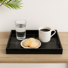 Rectangular Black Tray – Acrylic & PU Leather Serving Tray, Geometric Design Storage & Display Tray for Home, Bathroom, or Living Room Decor (Available in 2 Sizes)