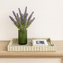 Rectangular Beige Tray – Acrylic & PU Leather Serving Tray, Geometric Design Storage & Display Tray for Home, Bathroom, or Living Room Decor (Available in 2 Sizes)