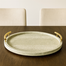 Round Grey Tray – Acrylic & PU Leather Serving Tray, Geometric Design Storage & Display Tray for Home, Bathroom, or Living Room Decor (Available in 2 Sizes)
