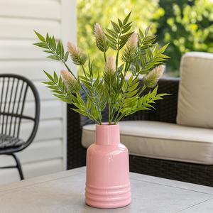 20" INCH Artificial Fern and Pine Leaf Bunch – Realistic Green with Shades of Light Pink Pine and Fern Stems – Faux Floral Stem for Vases, Bouquets, Wedding Centrepieces, and DIY Home Decor