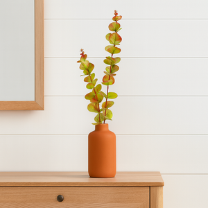 30" INCH Long EUCALYPTUS FALL COLOUR Artificial Stem – Orange and Red Shades Leaf Stems with Extension, Bendable Branches for Floor Vase, Ginger Jars, Home Decor, Wedding Decor