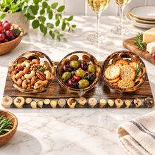 3-Piece Serving Bowl Set with Wooden Tray – Decorative Wood & Clear Resin Snack Bowls, Charcuterie Serving Platter, Appetizer Dish Set, Nut & Candy Bowls, Kitchen & Dining Table Serveware