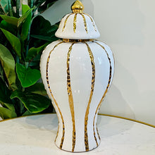 Ginger Jar Large with Lid in Gold and White Ceramic for Living Room or Kitchen Decoration