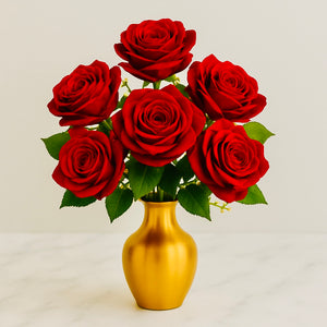 Artificial Roses Flower Bunch Flowers Bouquet Red Velvet Roses 7 Heads Flower Roses Vase Home Decor Table Top Centre Piece Flower in RED Colour with Stem