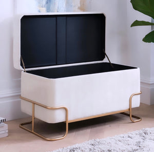 Ottoman Storage Bench Stool in Velvet Material with Golden Metal in Small OR Large Size