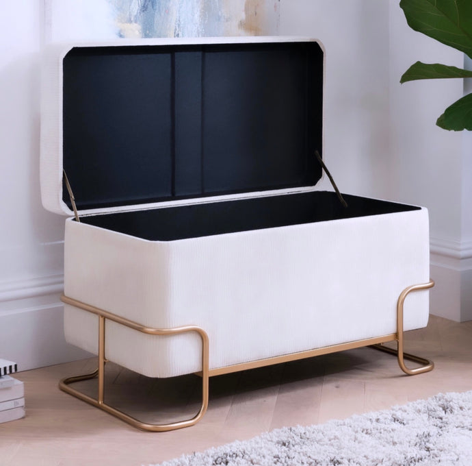 Ottoman Storage Bench Stool in Velvet Material with Golden Metal in Small OR Large Size