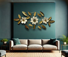 60" INCH Wall Décor Large Gold Metal Floral Wall Art with Tints of Gold Mirrors and White Flowers