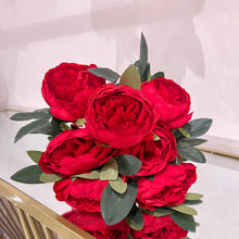 7 Head Peony Flower Bunch Bouquet Silk Floral Bunch in DARK RED with Fillers Greeneries for Home Decor, Office, Bedroom, Living Room Flowers for Vases