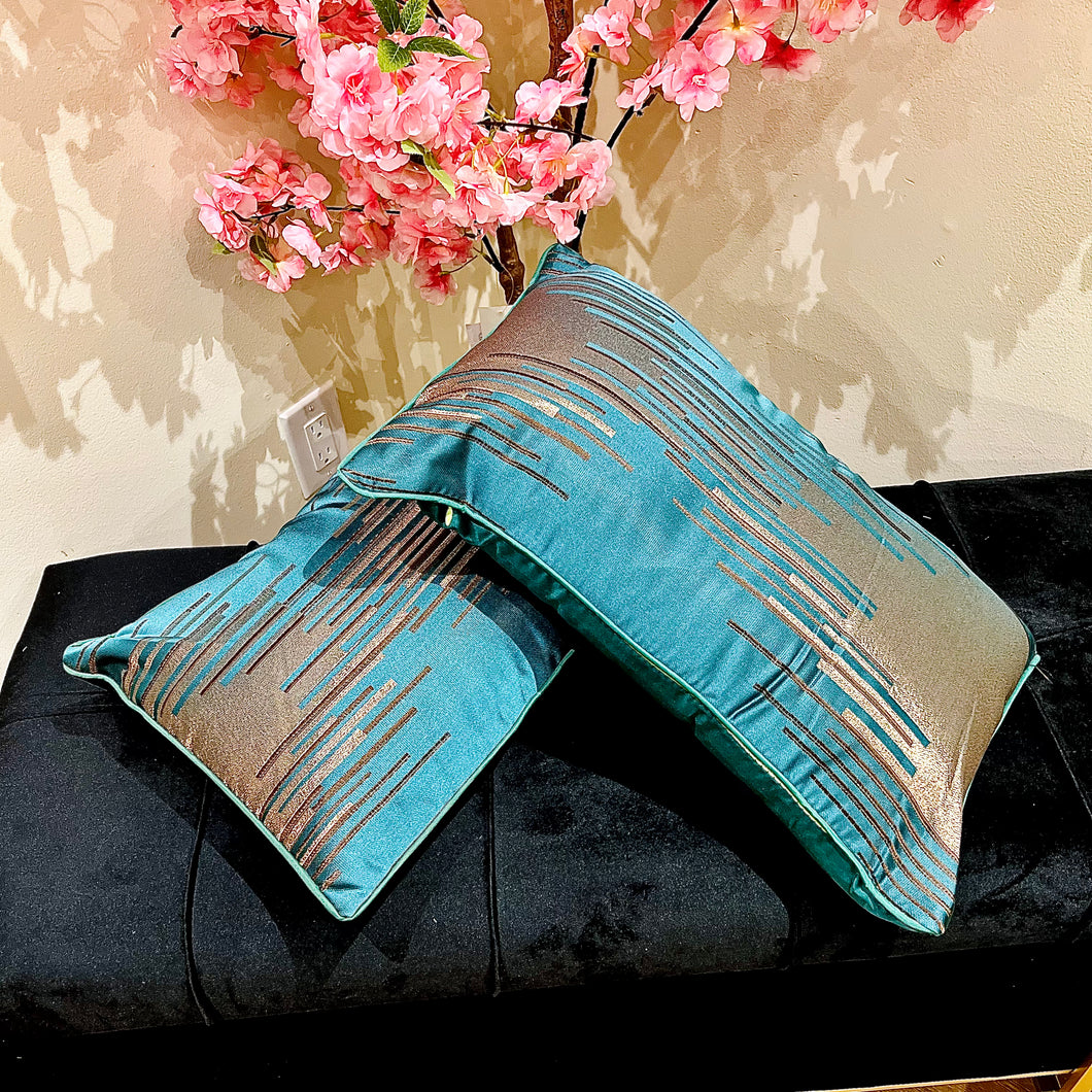 Pillow Case with Filler Rectangular Cushion Cover Throw and Pillow Insert in GREEN Colour - Set of 2 with Zipper