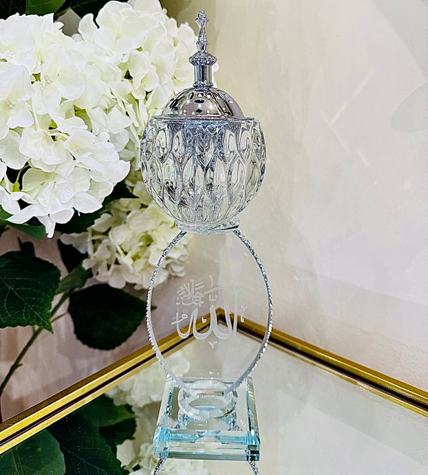 Incense Holder Islamic Luxury Silver Bakhour Burner with Calligraphy Crystal Design Incense Burner