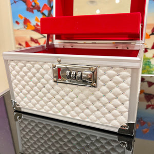 Portable Jewelry Box with Lock Fashion Beauty Suitcase with Lock Silver and White Storage Box Cases