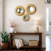 Mirror Handcrafted Modern Set of Three GOLD/ SILVER Decorated Round Wall Metal Mirror Glass