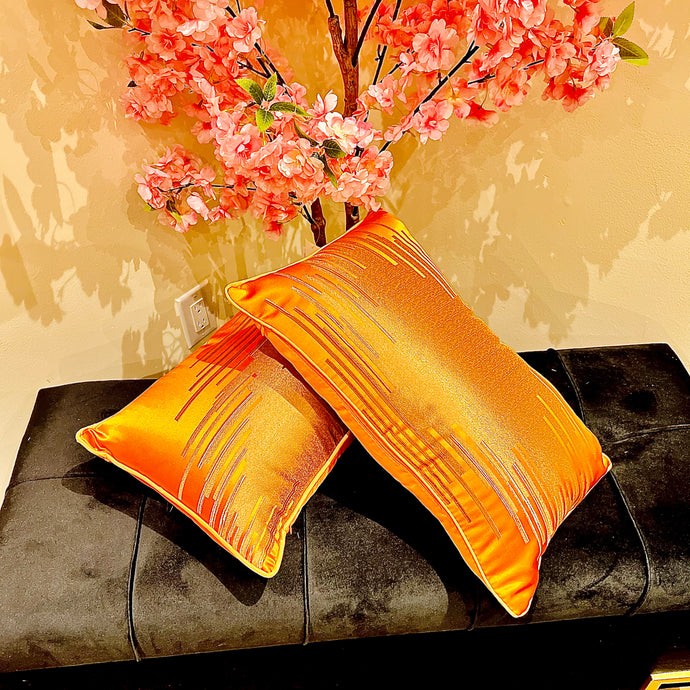 Pillow Case with Filler Rectangular Cushion Cover Throw and Pillow Insert in ORANGE Colour - Set of 2 with Zipper