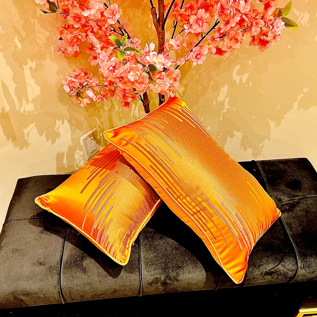 Pillow Case with Filler Rectangular Cushion Cover Throw and Pillow Insert in ORANGE Colour - Set of 2 with Zipper