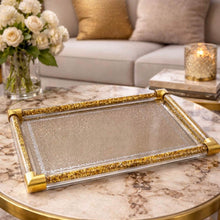 Gold Tray Crushed Crystals Glass Tray for Ginger Jars or Decorations, Vanity Perfume Tray, Rectangular Decorative Serving Tray