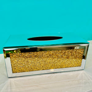 Crystal Tissue Box Glass Luxury Tissue Holder Living Room/ Office/ Bedroom Decorative Storage Box in Gold OR Silver