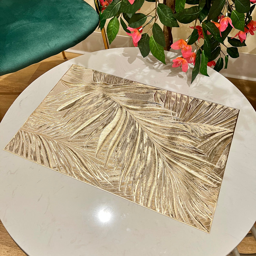 Placemats in Gold Rectangular Dining Table Mats with Special Layer Underneath Preventing Spills and Messes, Leaf Design Placemats for Dining Table Wedding Parties Accent Centrepiece