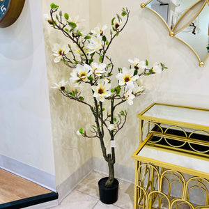 60" INCH Large Orchid Tree Artificial Indoors Outdoors White with Cream Colour Orchid Plant Home Decor Trees Backyard Terrace Plant 5' ft Large Tree