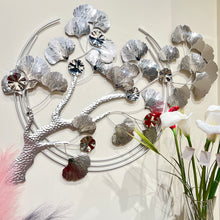 Wall Decor Large Silver Wall Art Metal Branch Wall Hanging Multi Coloured Flower Leaves 50 INCH Large Home Decor
