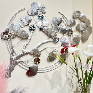 Wall Decor Large Silver Wall Art Metal Branch Wall Hanging Multi Coloured Flower Leaves 50 INCH Large Home Decor