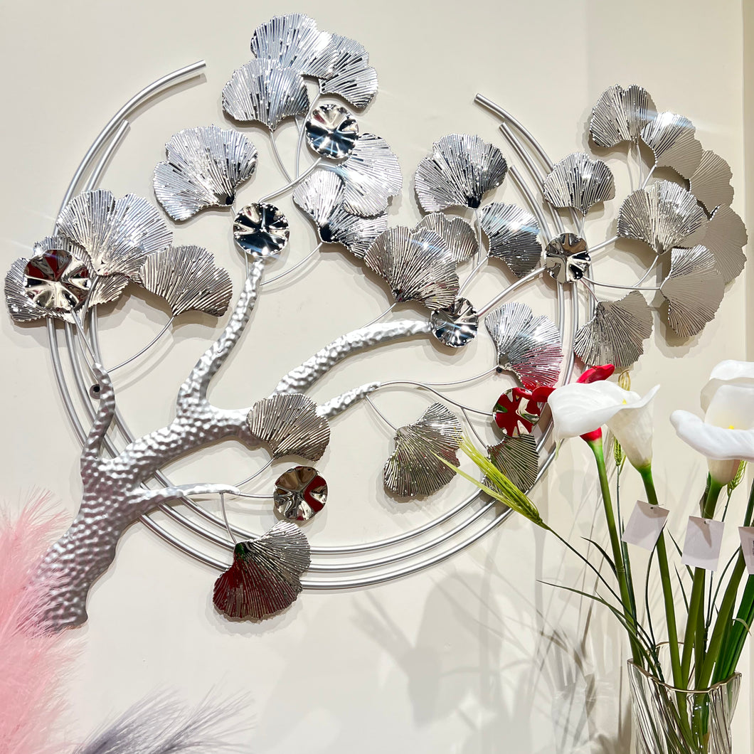Wall Decor Large Silver Wall Art Metal Branch Wall Hanging Multi Coloured Flower Leaves 50 INCH Large Home Decor