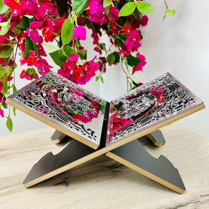 Quran Holder Luxury Case – Premium Decorative Islamic Book Stand with Silver Foil Embossing, Folding Design for Quran Display & Storage – Ideal Gift for Ramadan, Eid & Special Occasions