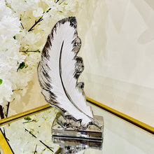 Feather Sculpture Centre Piece in Silver and White Ceramic