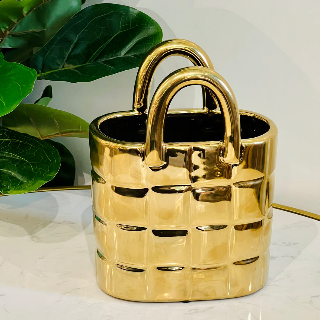 Vase Sack Shape Flower Pot Ceramic Sculpture Bag Like Vase in Gold OR Silver