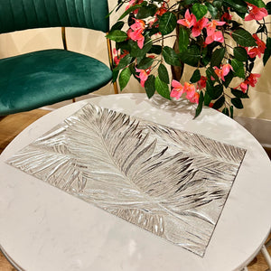 Placemats in Silver Rectangular Dining Table Mats with Special Layer Underneath Preventing Spills and Messes, Leaf Design Placemats for Dining Table Wedding Parties Accent Centrepiece