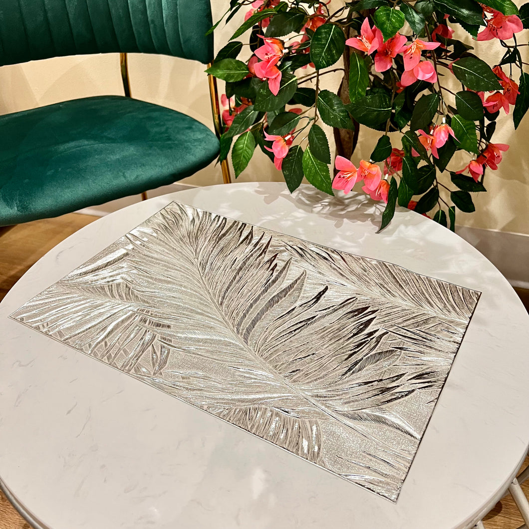 Placemats in Silver Rectangular Dining Table Mats with Special Layer Underneath Preventing Spills and Messes, Leaf Design Placemats for Dining Table Wedding Parties Accent Centrepiece