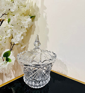Glass Bowl Storage Crystal Jar with Lid for Home Decor, Cookie, Chocolate, Candy Glass Jar for Consoles, End Tables, Dining Decor in Crystal Transparent Colour