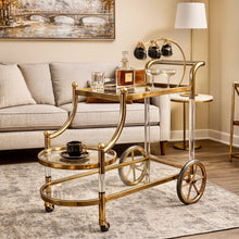 Luxury Gold Serving Cart with Glass Shelves | Stainless-Steel Bar & Tea Trolley