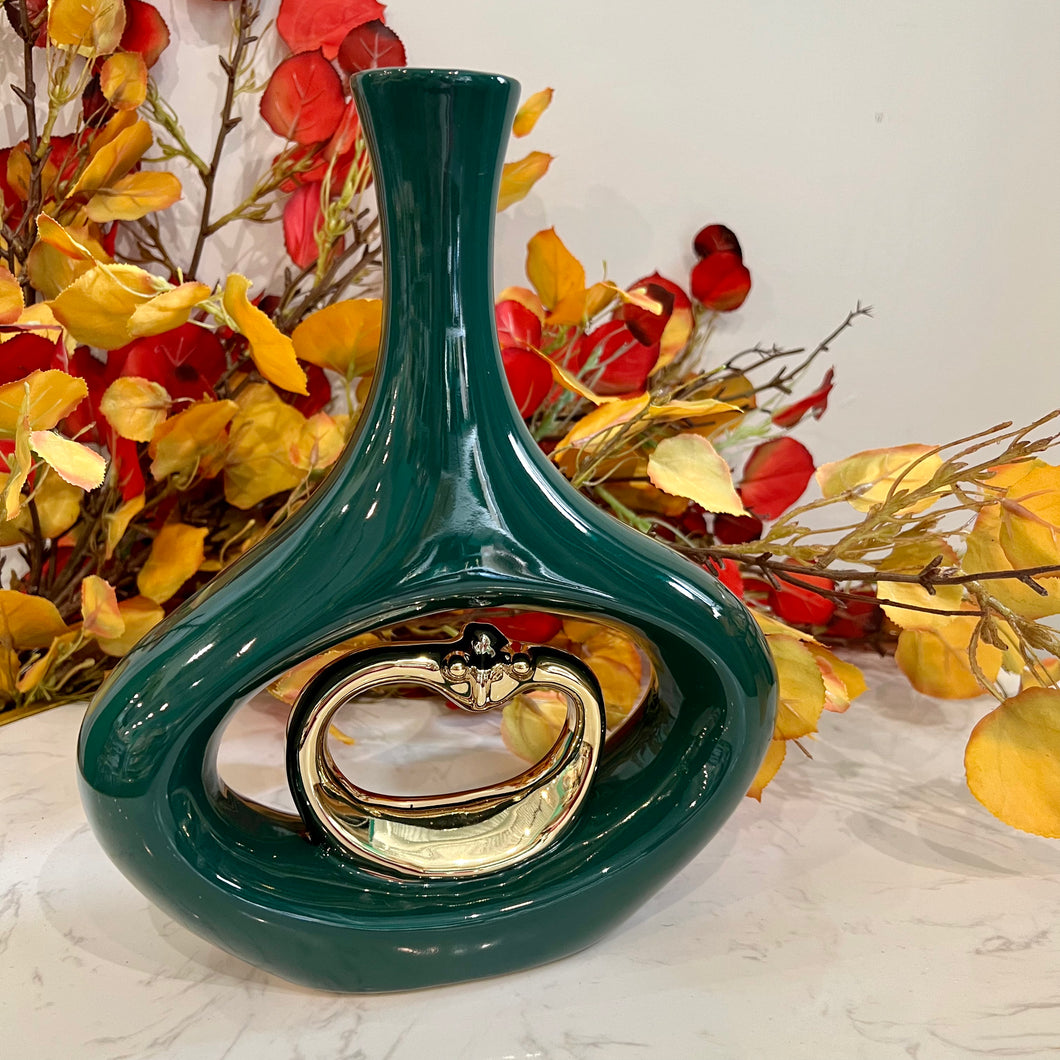 Vase Green Decor Centre Piece Gold Sculpture Ceramic Modern Decor for Tabletop