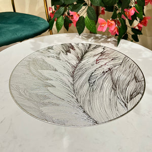 Placemats in Silver Round Dining Table Mats with Special Layer Underneath Preventing Spills and Messes, Leaf Design Placemats for Dining Table Wedding Parties Accent Centrepiece