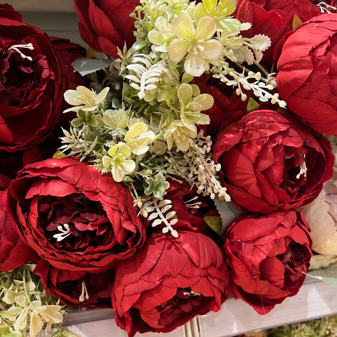 Flower Bunch in DARK RED Flower Bouquet Silk Floral Bunch with Fillers Greeneries for Home Decor, Office, Bedroom, Living Room Flowers for Vases
