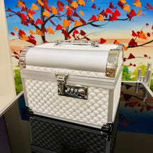 Portable Jewelry Box with Lock Fashion Beauty Suitcase with Lock Silver and White Storage Box Cases