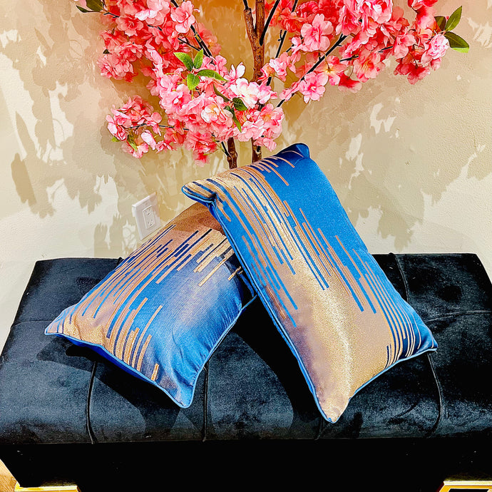 Pillow Case with Filler Rectangular Cushion Cover Throw and Pillow Insert in BLUE Colour - Set of 2 with Zipper