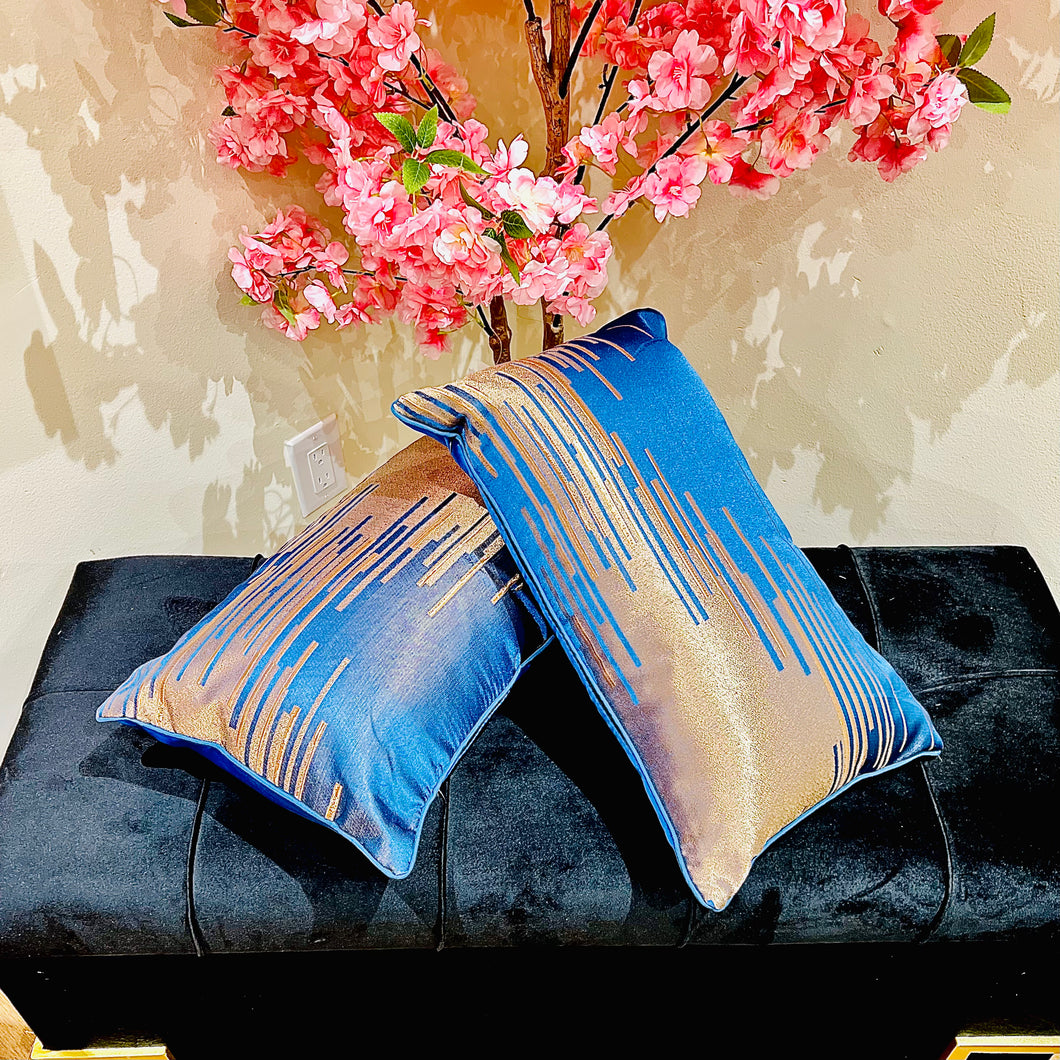 Pillow Case with Filler Rectangular Cushion Cover Throw and Pillow Insert in BLUE Colour - Set of 2 with Zipper