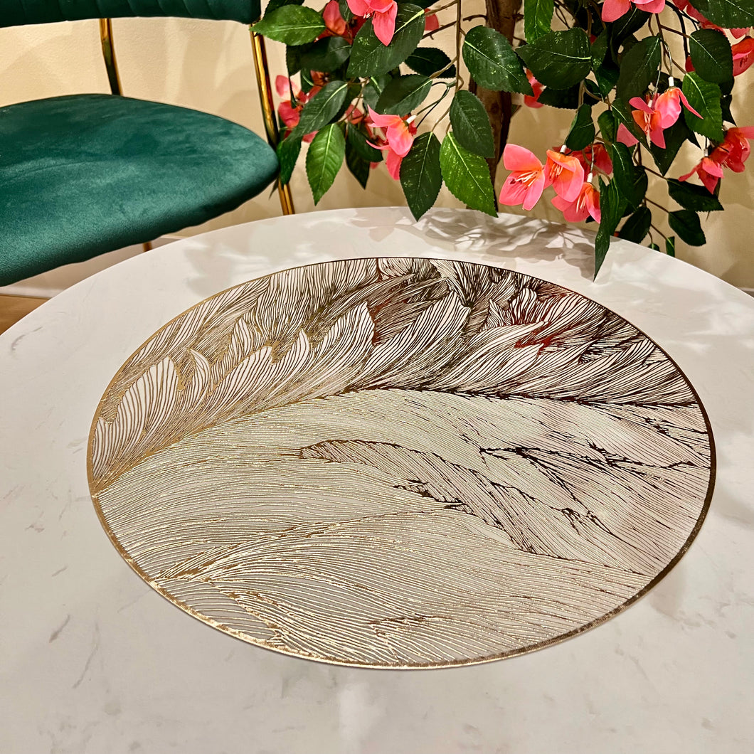 Placemats in Gold Round Dining Table Mats with Special Layer Underneath Preventing Spills and Messes, Leaf Design Placemats for Dining Table Wedding Parties Accent Centrepiece