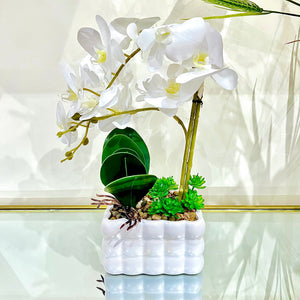 Plant Pot White Artificial Orchid Flower Pot Floral Real Look Plant Real Touch with White Ceramic Flower Planter
