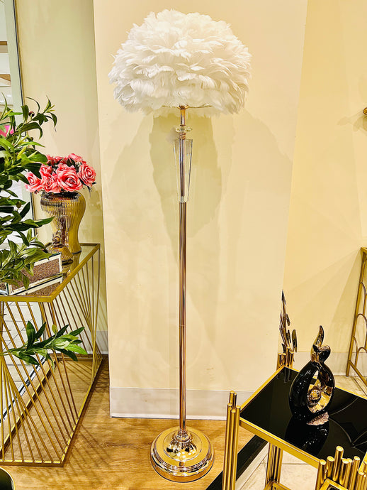 Feather Floor Lamp Standing Lamp with Gold Finish and White Feather Lampshade for Living Room Modern Floor Lamp Decorative Lamp for Bedroom Office Decor