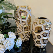 Vase Ceramic Grey and Gold Shades Geometric Cylinder Modern Flower Vase Home Decor Tabletop Accessories Available in TWO SIZES