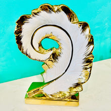 Sculpture Feather Centre Piece in Gold and White Ceramic