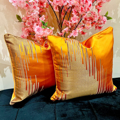 Pillow Case Cushion Cover Throw and Pillow Insert in ORANGE Color - Set of 2 with Zipper