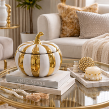 Luxury White & Gold Ceramic Pumpkin Jars – Elegant Decorative Storage (One piece Included)