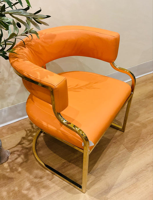 Orange and Gold Chair Metal Dine Armchair Modern Furniture Restaurant Chair Leather Fabric Dining Chairs