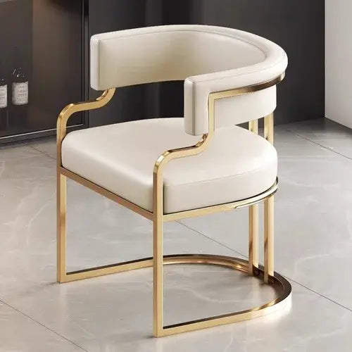 Off-white and Gold Chair Metal Dine Armchair Modern Furniture Restaurant Chair Leather Fabric Dining Chairs